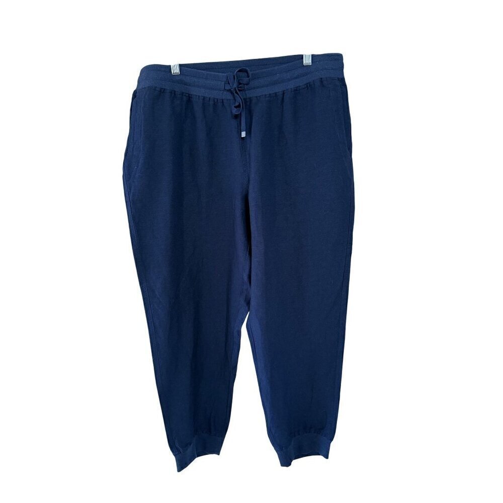 J. Jill Women's Linen Blend Ankle Jogger Pants Navy Blue Pull On Pockets Size XL